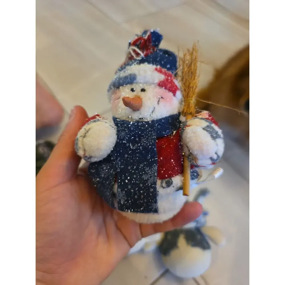 Stand Up Fuzzy Snowman Stuff‎ Animal Winter Holiday Decoration Lot Of 3
